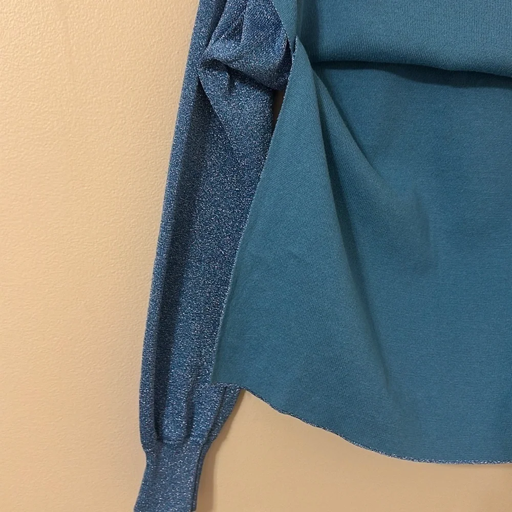 J. Crew Womens Blue Sparkle Knit Side Slit Sweater Sz Small Party Boho Coastal